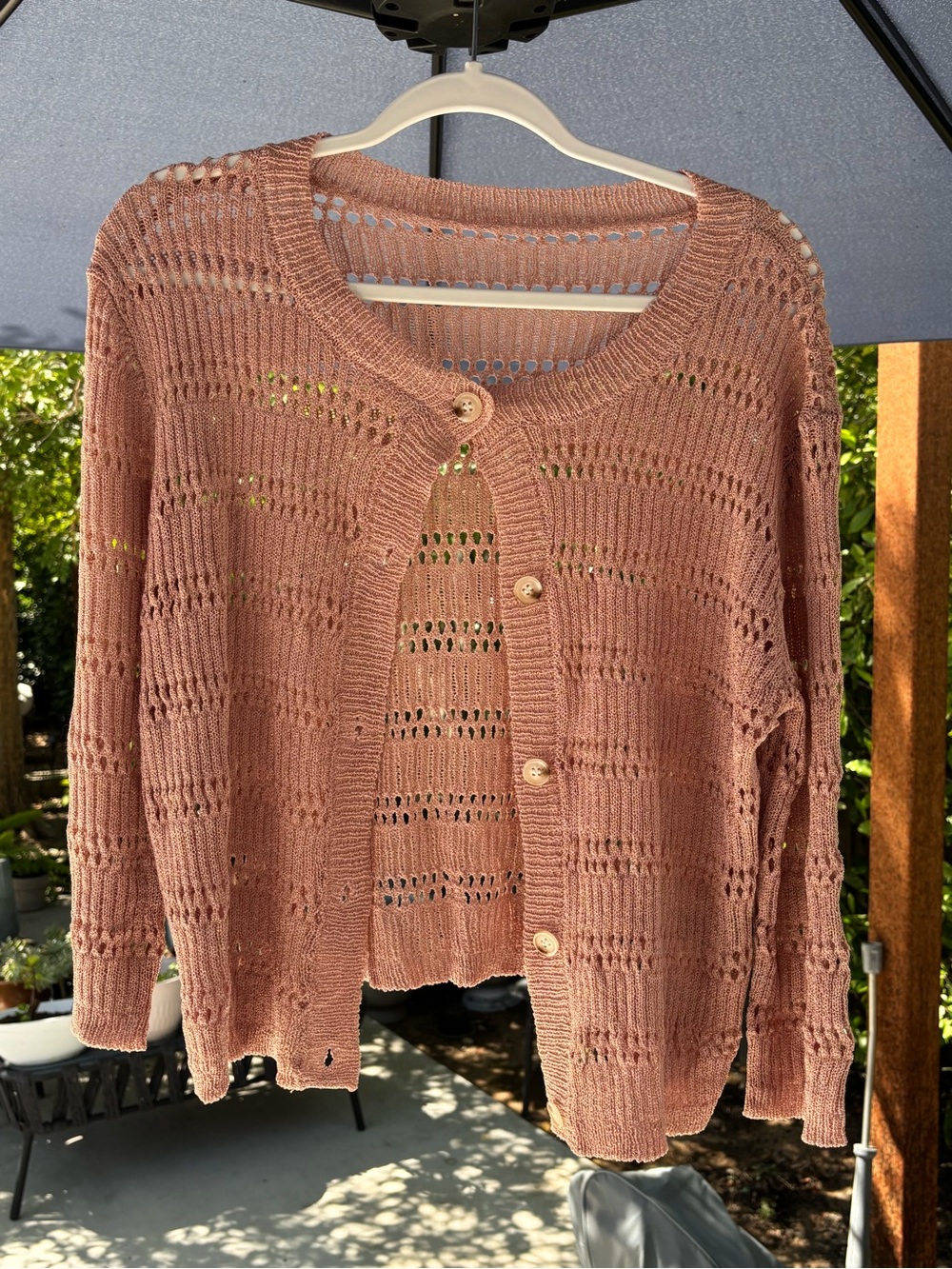 Open-Knit Button Front Sweater Cardigan
